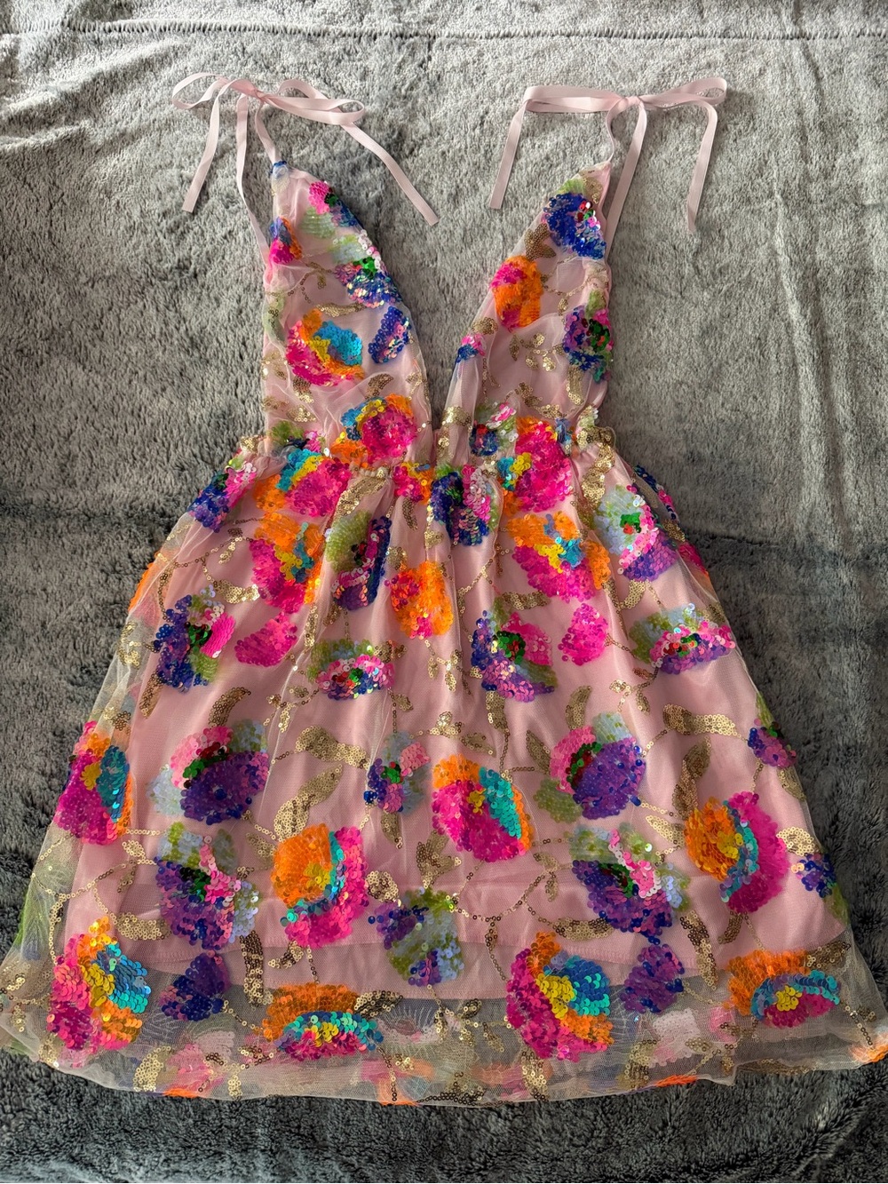 NWOT Pink Sequin Floral Party Dress
